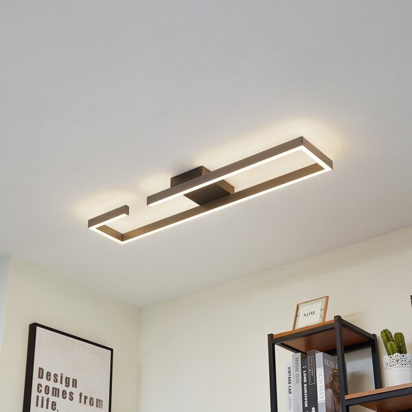 Lucande LED φωτιστικό οροφής Yvor, 100 cm, μαύρο, αλουμίνιο, Μαύρο, Σαλόνι / τραπεζαρία, Μέταλλο, σύγχρονο