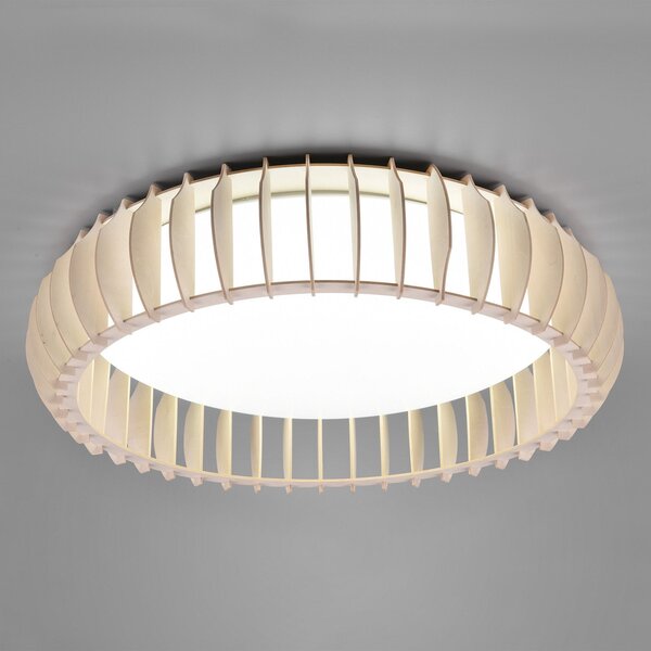Reality Leuchten Monte LED φωτιστικό οροφής, CCT, Ø 60 cm, ανοιχτόχρωμο ξύλο, ρυθμιζόμενος, Ξύλου, Σαλόνι / τραπεζαρία, Ξύλο, σύγχρονο