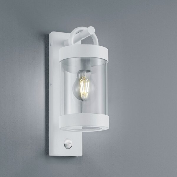 Trio Lighting Φωτιστικό τοίχου Sambesi εξωτερικού χώρου, αισθητήρας κίνησης, λευκό, Λευκό, Αλουμίνιο, σύγχρονο, Φανάρι