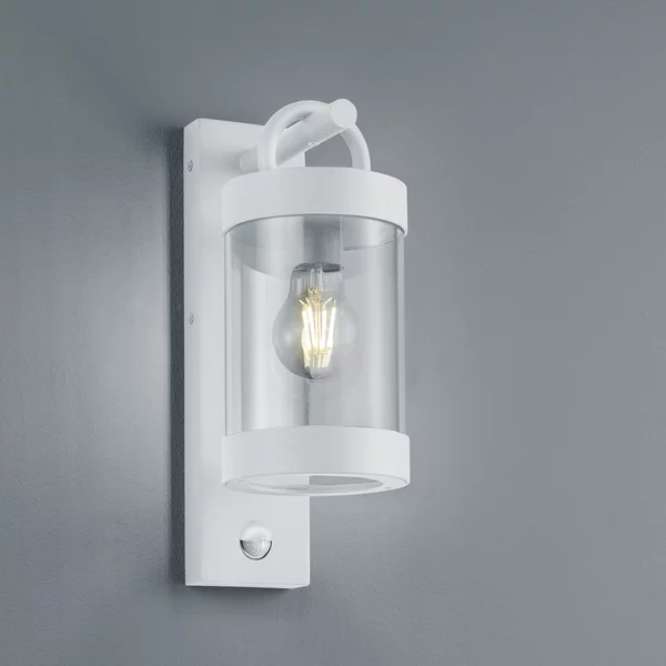 Trio Lighting Φωτιστικό τοίχου Sambesi εξωτερικού χώρου, αισθητήρας κίνησης, λευκό, Λευκό, Αλουμίνιο, σύγχρονο, Φανάρι