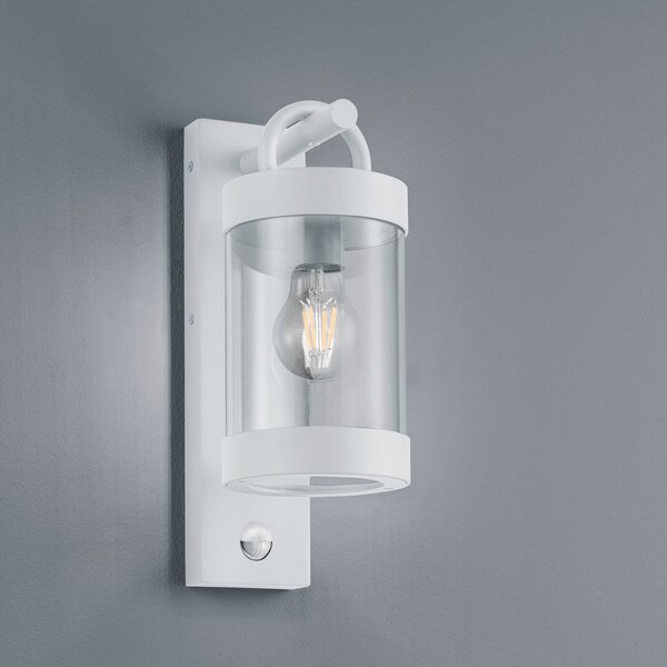 Trio Lighting Φωτιστικό τοίχου Sambesi εξωτερικού χώρου, αισθητήρας κίνησης, λευκό, Λευκό, Αλουμίνιο, σύγχρονο, Φανάρι