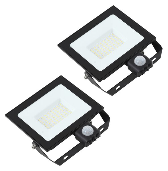 PRIOS Prios LED προβολέας εξωτερικού χώρου Maikel, 50 W, μέταλλο, αισθητήρας, σετ 2, Μαύρο, Αλουμίνιο, σύγχρονο