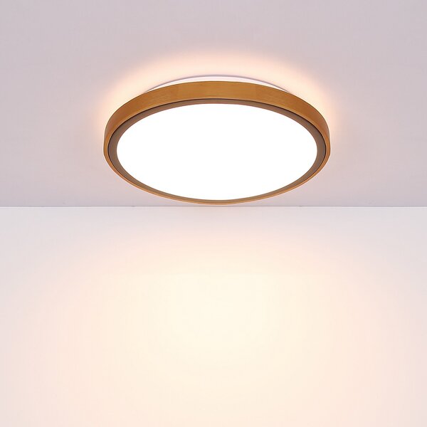 Globo Φωτιστικό οροφής Bruno LED με ξύλινο πλαίσιο CCT Ø 30 cm, Ξύλου, Σαλόνι / τραπεζαρία, Ξύλο