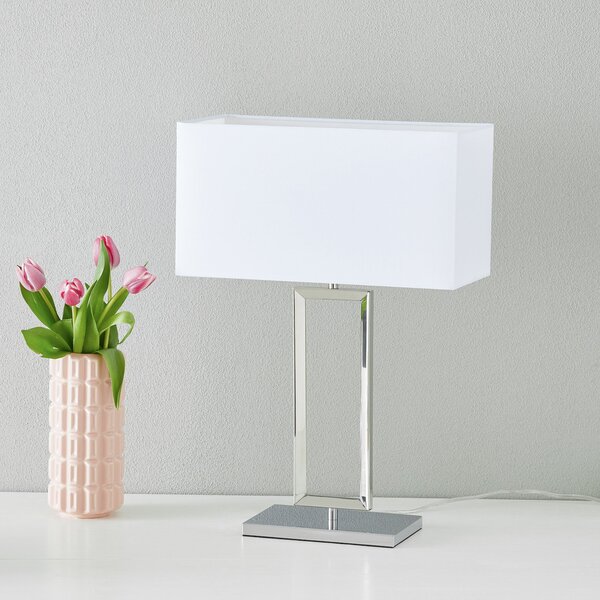 Helestra Επιτραπέζια λάμπα Enna 2, ύψος 53 cm, E14, λευκό, ύφασμα, Λευκό, Σαλόνι / τραπεζαρία, Ύφασμα / Κλωστοϋφαντουργία, σύγχρονο