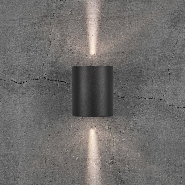 Nordlux Εξωτερικός φωτιστικός τοίχου LED Canto 2, μαύρος, 10 cm, προς τα πάνω/κάτω, IP44, Μαύρο, Μέταλλο, σύγχρονο