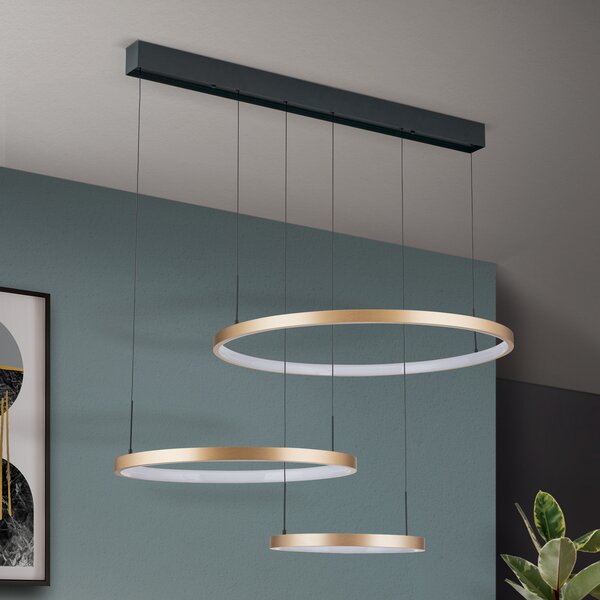 ORION Sphere LED κρεμαστό φωτιστικό, τρίφωτο, μαύρο/χρυσό, ρυθμιζόμενος, Μαύρο, Σαλόνι / τραπεζαρία, Μέταλλο, σύγχρονο
