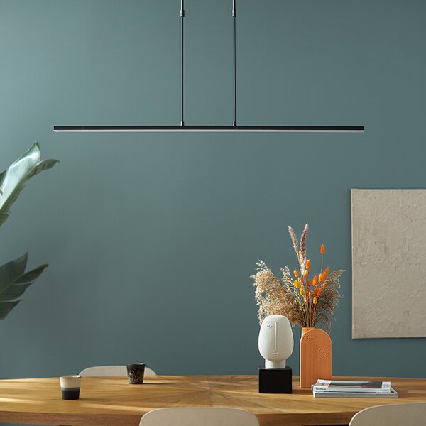 Steinhauer LED κρεμαστό φωτιστικό Zelena, μαύρο, μήκος 122cm, μέταλλο, CCT, ρυθμιζόμενος, Μαύρο, Σαλόνι / τραπεζαρία, Μέταλλο, σύγχρονο