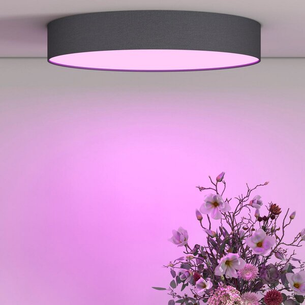 Calex Smart LED οροφής Fabric, Ø 40 cm, RGBW, ρυθμιζόμενη ένταση φωτισμού, ρυθμιζόμενος, Μαύρο, Σαλόνι / τραπεζαρία, Ύφασμα / Κλωστοϋφαντουργία, σύγχρονο