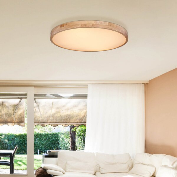 Globo Rainer LED φωτιστικό οροφής, Ø 80 cm, ξύλινο εφέ, μέταλλο, CCT, ρυθμιζόμενος, Ξύλου, Σαλόνι / τραπεζαρία, Μέταλλο