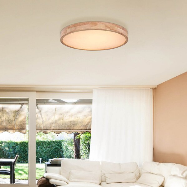 Globo Rainer LED φωτιστικό οροφής, Ø 60 cm, ξύλινο εφέ, μέταλλο, CCT, ρυθμιζόμενος, Ξύλου, Σαλόνι / τραπεζαρία, Μέταλλο