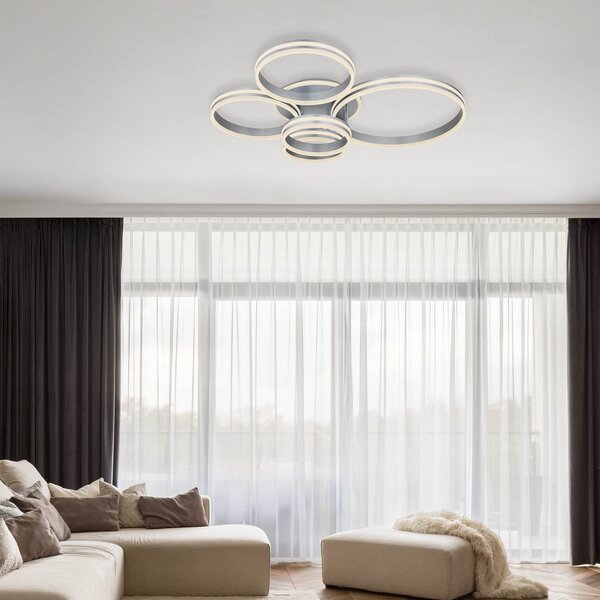 Globo Φωτιστικό οροφής Rubio LED, μήκος 114 cm, γκρι, CCT, 5-φωτισμός, ρυθμιζόμενος, Γκρι, Σαλόνι / τραπεζαρία, Μέταλλο, σύγχρονο