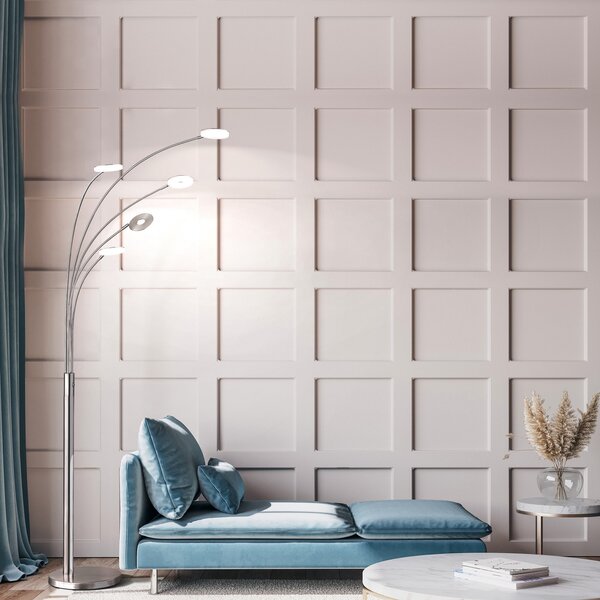 FISCHER & HONSEL Λάμπα δαπέδου LED Dent, νικέλιο/χρώμιο, 225 cm, μέταλλο, CCT 5-φωτεινές., ρυθμιζόμενος, Γκρι, Σαλόνι / τραπεζαρία, Μέταλλο, σύγχρονο, Μόνιμη σκιά