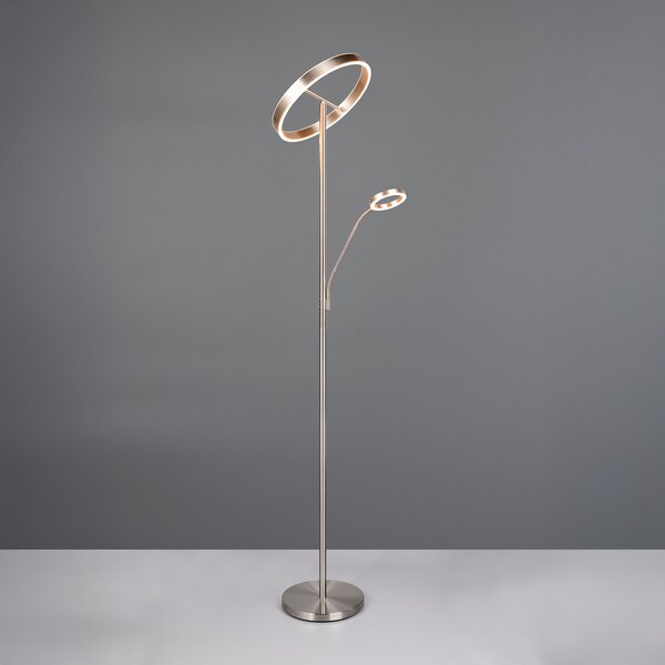Trio Lighting Φωτιστικό δαπέδου LED Willis, νικέλιο, ύψος 180 cm, μεταλλικό CCT dimmer, ρυθμιζόμενος, Μεταλλικό, Σαλόνι / τραπεζαρία, Μέταλλο, σύγχρονο, Φως ανάγνωσης