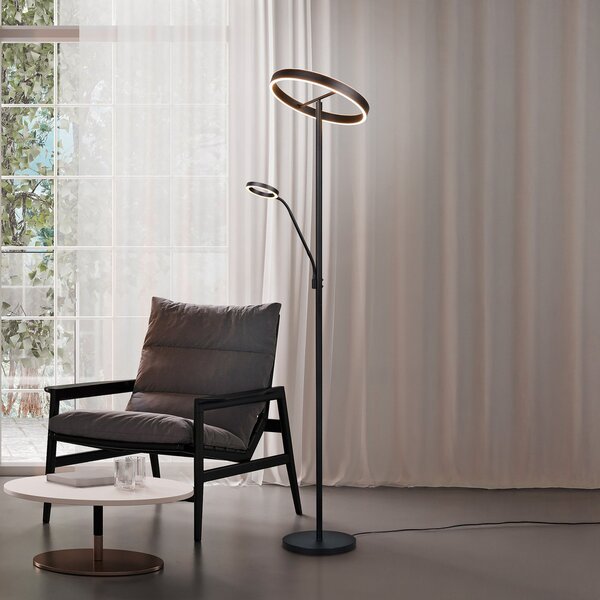Trio Lighting Φωτιστικό δαπέδου LED Willis, μαύρο, ύψος 180 cm μεταλλικό CCT dimmer, ρυθμιζόμενος, Μαύρο, Σαλόνι / τραπεζαρία, Μέταλλο, σύγχρονο, Φως ανάγνωσης