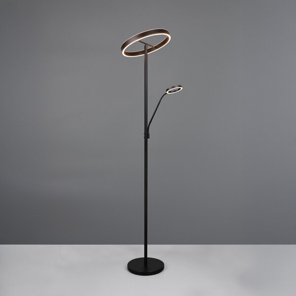 Trio Lighting Φωτιστικό δαπέδου LED Willis, μαύρο, ύψος 180 cm μεταλλικό CCT dimmer, ρυθμιζόμενος, Μαύρο, Σαλόνι / τραπεζαρία, Μέταλλο, σύγχρονο, Φως ανάγνωσης