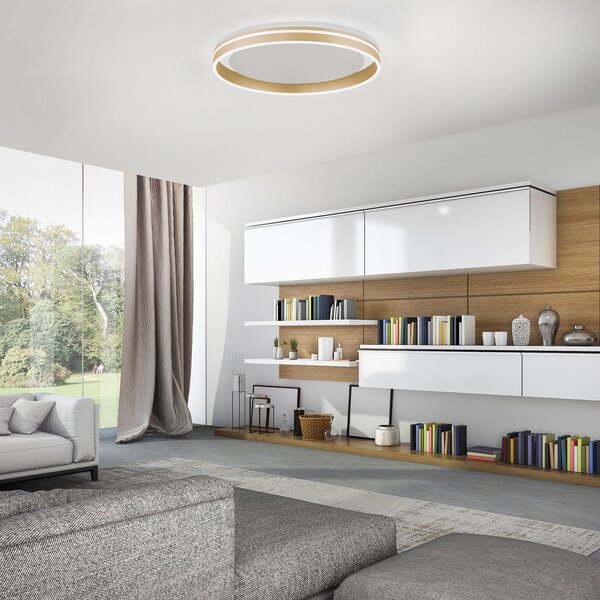 Q-Smart-Home Paul Neuhaus Q-VITO LED φωτιστικό οροφής, Ø 60cm, ρυθμιζόμενος, Χρυσό / Ορείχαλκου, Σαλόνι / τραπεζαρία, Μέταλλο, σύγχρονο