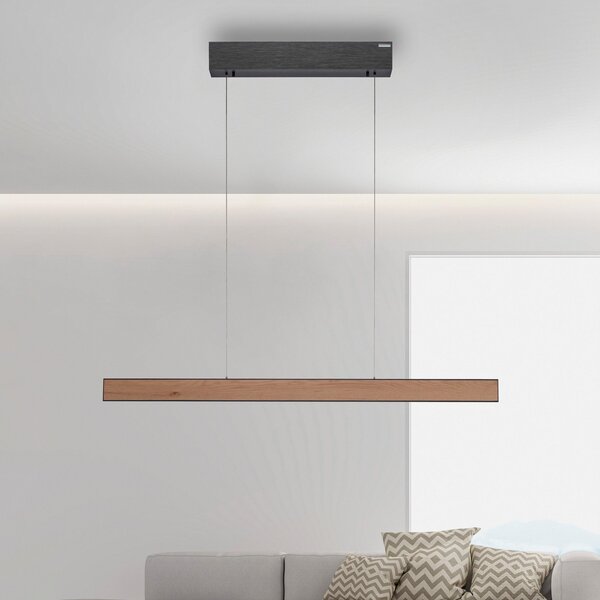 PURE Κρεμαστό φωτιστικό LED E-Motion, δρυς/μαύρο μαργαριτάρι, CCT, ρυθμιζόμενος, Ξύλου, Σαλόνι / τραπεζαρία, Μέταλλο, σύγχρονο
