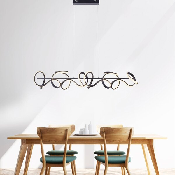 JUST LIGHT. GmbH Curls LED κρεμαστό φωτιστικό, μαύρο, μεταλλικό, μήκος 99 cm, με δυνατότητα, ρυθμιζόμενος, Μαύρο, Σαλόνι / τραπεζαρία, Μέταλλο, σύγχρονο
