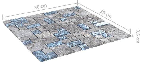 Μωσαϊκά Πλακάκια 11 τεμ. Γκρι / Μπλε 30 x 30 εκ. Γυάλινα - Πολύχρωμο