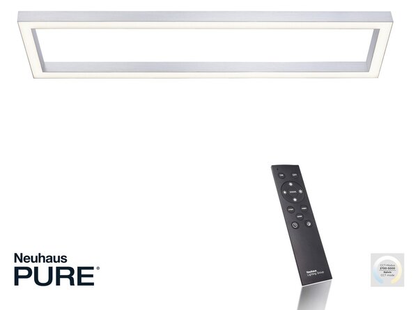 PURE Φωτιστικό οροφής LED Lines, 110 x 30 cm, ασημί, CCT, τηλεχειριστήριο, ρυθμιζόμενος, Γκρι, Σαλόνι / τραπεζαρία, Μέταλλο, σύγχρονο
