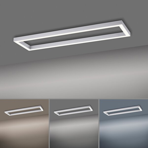 PURE Φωτιστικό οροφής LED Lines, 110 x 30 cm, ασημί, CCT, τηλεχειριστήριο, ρυθμιζόμενος, Γκρι, Σαλόνι / τραπεζαρία, Μέταλλο, σύγχρονο