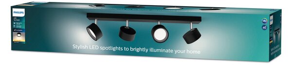 Philips Bracia LED σποτ οροφής τεσσάρων φλογών, μαύρο, Μαύρο, Σαλόνι / τραπεζαρία, Μέταλλο, σύγχρονο