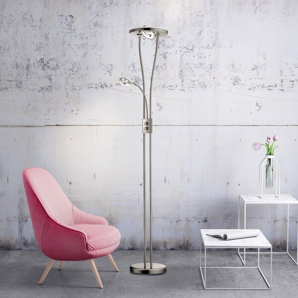 JUST LIGHT. GmbH Φωτιστικό δαπέδου LED Helia με φως ανάγνωσης, ατσάλι, ρυθμιζόμενος, Μεταλλικό, Σαλόνι / τραπεζαρία, Μέταλλο, σύγχρονο, Φως ανάγνωσης