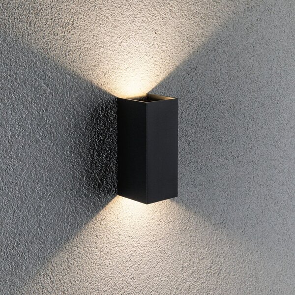 Paulmann Φωτιστικό τοίχου εξωτερικού χώρου Flame 2fl 15.5cm ανθρακί, Μαύρο, Μέταλλο, σύγχρονο, Γωνιακός τοίχος