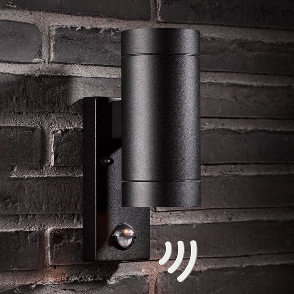 Nordlux Tin Maxi Double Sensor φωτιστικό τοίχου εξωτερικού χώρου, μαύρο, Μαύρο, Μέταλλο, σύγχρονο