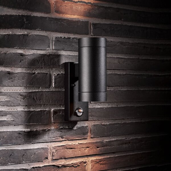 Nordlux Tin Maxi Double Sensor φωτιστικό τοίχου εξωτερικού χώρου, μαύρο, Μαύρο, Μέταλλο, σύγχρονο