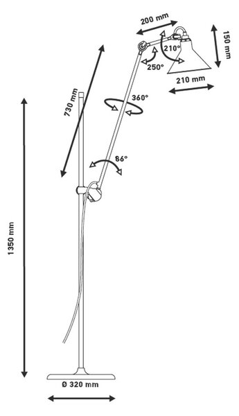 Lampe Gras - 215 Φωτιστικό δαπέδου Μαύρο/Χρώμιο Lampe Gras