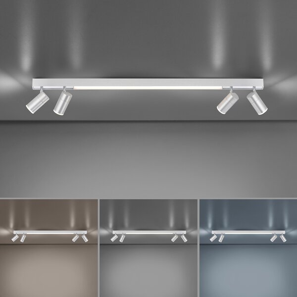 PURE LED οροφής Lines, 120 cm, ασημί, τηλεχειριστήριο, ρυθμιζόμενος, Γκρι, Σαλόνι / τραπεζαρία, Μέταλλο, σύγχρονο