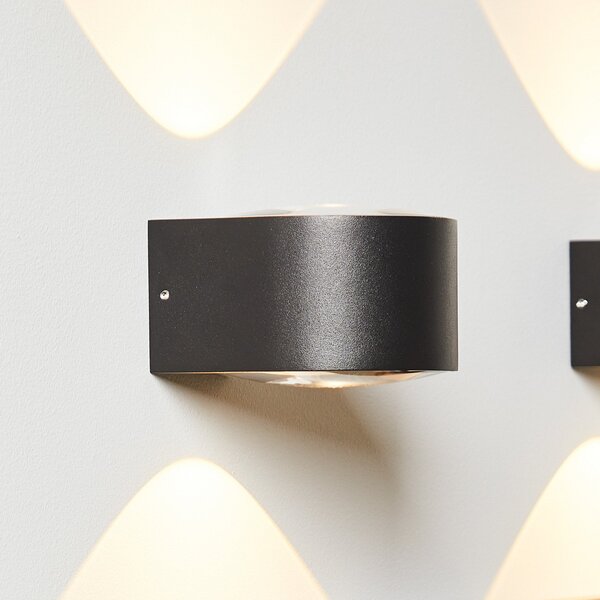 LOOM DESIGN Frey LED φωτιστικό τοίχου IP65 2x6W μαύρο, Μαύρο, Αλουμίνιο, σύγχρονο