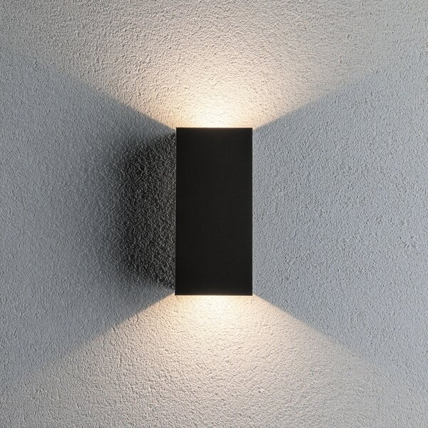 Paulmann LED εξωτερική λάμπα τοίχου Flame, 22 cm, ανθρακί, up/down, Μαύρο, Μέταλλο, σύγχρονο, Γωνιακός τοίχος