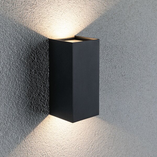 Paulmann LED εξωτερική λάμπα τοίχου Flame, 22 cm, ανθρακί, up/down, Μαύρο, Μέταλλο, σύγχρονο, Γωνιακός τοίχος