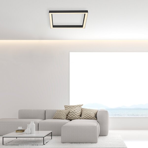 PURE Φωτιστικό οροφής LED Lines, 55x55 cm, ανθρακί, CCT, τηλεχειριστήριο, ρυθμιζόμενος, Μαύρο, Σαλόνι / τραπεζαρία, Μέταλλο, σύγχρονο