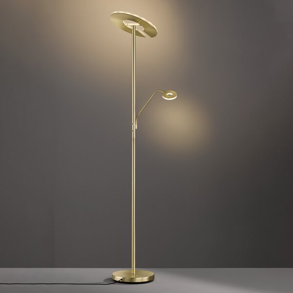 FISCHER & HONSEL Φωτιστικό δαπέδου LED Dent, ορειχάλκινο χρώμα, 180 cm, CCT, 2 λαμπτήρων, ρυθμιζόμενος, Χρυσό / Ορείχαλκου, Σαλόνι / τραπεζαρία, Μέταλλο, σύγχρονο, Φως ανάγνωσης