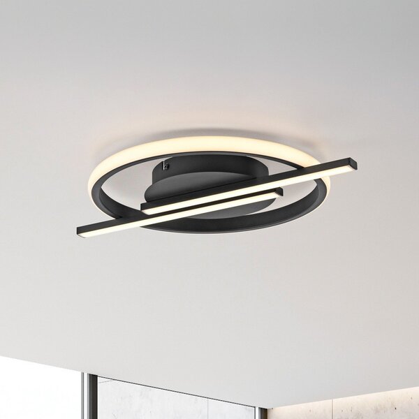 JUST LIGHT. GmbH Φωτιστικό οροφής Korsa LED, μαύρο, Ø31cm, ρυθμιζόμενο, ρυθμιζόμενος, Μαύρο, Σαλόνι / τραπεζαρία, Μέταλλο, σύγχρονο