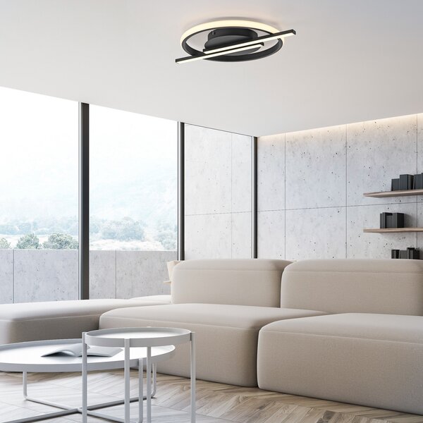 JUST LIGHT. GmbH Φωτιστικό οροφής Korsa LED, μαύρο, Ø31cm, ρυθμιζόμενο, ρυθμιζόμενος, Μαύρο, Σαλόνι / τραπεζαρία, Μέταλλο, σύγχρονο