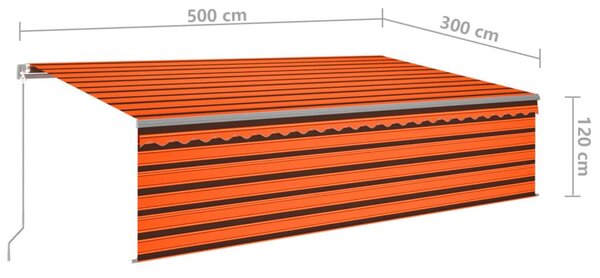 Τέντα Συρόμενη Χειροκίνητη με Σκίαστρο&LED Πορτοκαλί/Καφέ 5x3 μ - Πολύχρωμο