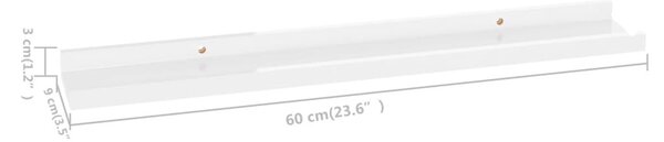 Ράφια Τοίχου 4 τεμ. Γυαλιστερό Λευκό 60 x 9 x 3 εκ. - Λευκό