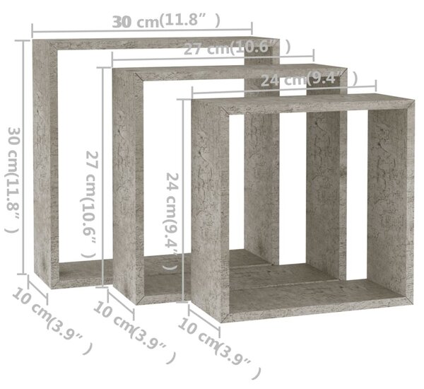 Ράφια Κύβοι Τοίχου 3 τεμ. Γκρι Σκυροδέματος - Γκρι