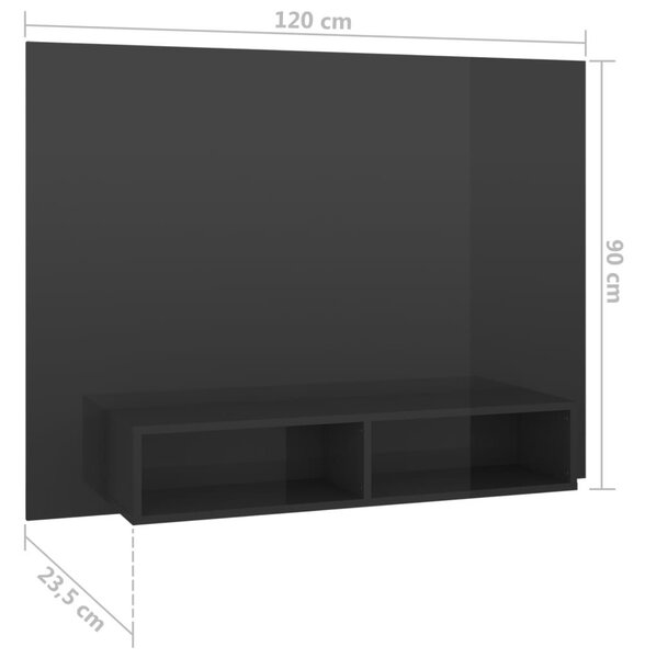 Έπιπλο Τηλεόρασης Τοίχου Γυαλ. Γκρι 120x23,5x90 εκ. Μοριοσανίδα - Γκρι