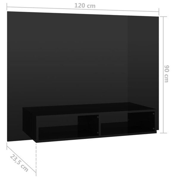 Έπιπλο Τηλεόρασης Τοίχου Γυαλ. Μαύρο 120x23,5x90εκ. Μοριοσανίδα - Μαύρο