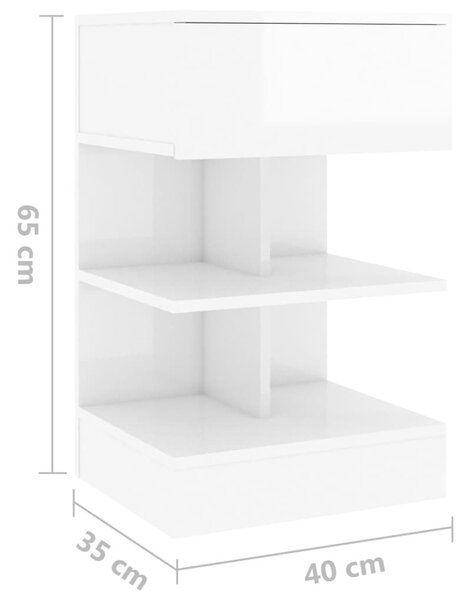 Κομοδίνα 2 τεμ. Γυαλιστερά Λευκά 40 x 35 x 65 εκ. - Λευκό