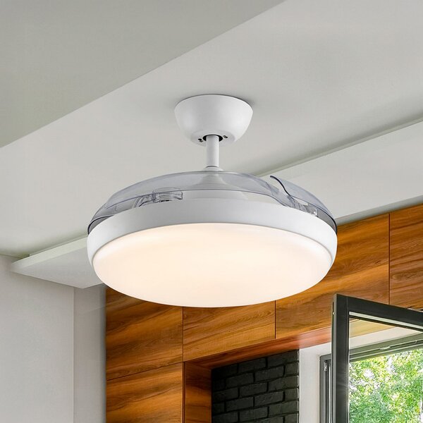 Schuller Valencia Ανεμιστήρας οροφής LED Venturi λευκός/διαφανής DC, Ø 106 cm αθόρυβος, ρυθμιζόμενος, Διαφανές, Σαλόνι / τραπεζαρία, Πλαστικό, σύγχρονο