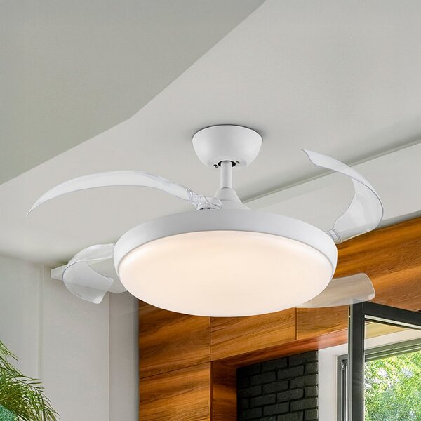 Schuller Valencia Ανεμιστήρας οροφής LED Venturi λευκός/διαφανής DC, Ø 106 cm αθόρυβος, ρυθμιζόμενος, Διαφανές, Σαλόνι / τραπεζαρία, Πλαστικό, σύγχρονο
