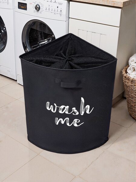 Sinsay - Καλάθι ρούχων με επιγραφή WASH TIME - μαυρο