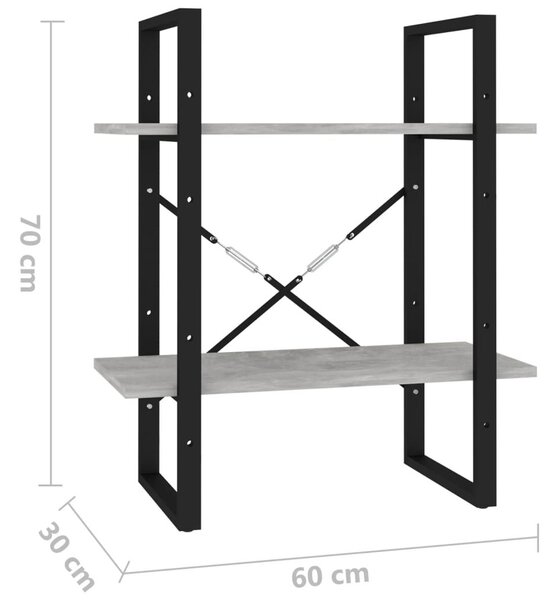 Βιβλιοθήκη με 2 Ράφια Γκρι Σκυρ. 60 x 30 x 70 εκ. Μοριοσανίδα - Γκρι