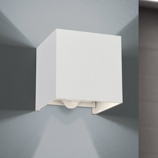 ORION Εξωτερικό φωτιστικό τοίχου LED Cube-S, λευκό, μεταλλικό, ανιχνευτής κίνησης, Λευκό, Αλουμίνιο, σύγχρονο, Πρίζα τοίχου πάνω/κάτω
